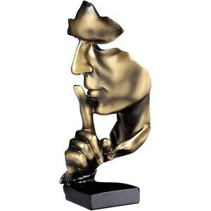 Thinker Statue Silence is Gold Abstract Art Figurine Decor for Creative Room